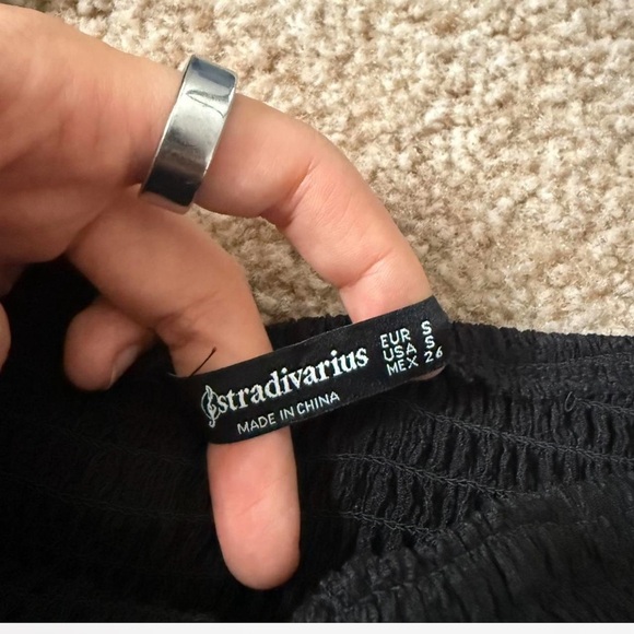 Stradivarius Ribbed Puff Sleeve Top – Black, Size S - Picture 2 of 2